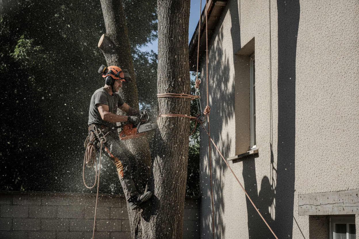 Abattage d'arbres et démontage délicat à Arles : sécurité, rétention, évacuation sur chantier contraint
