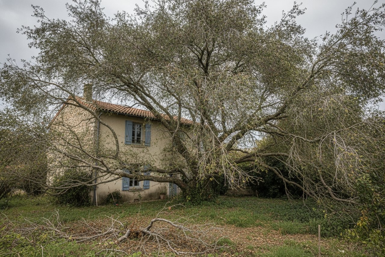 Grand platane centenaire avec houppier dense et branches basses dangereuses avant élagage à Trinquetaille